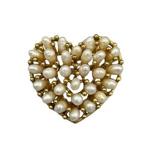 Vintage Gold Tone Heart Pearl Cluster Brooch | 1950s